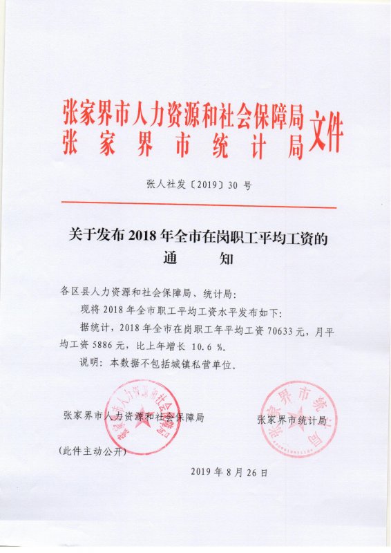 张家界2018年在岗职工平均工资公布