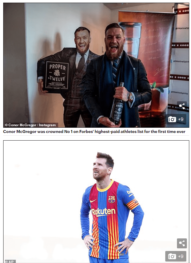 麦格雷戈年收入11.58亿 超梅西C罗列福布斯榜首位